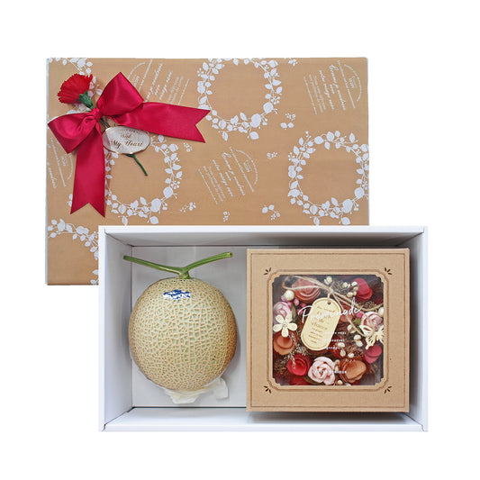 ◆母の日 限定◆クラウンメロンとお花のリース(ピンク系)